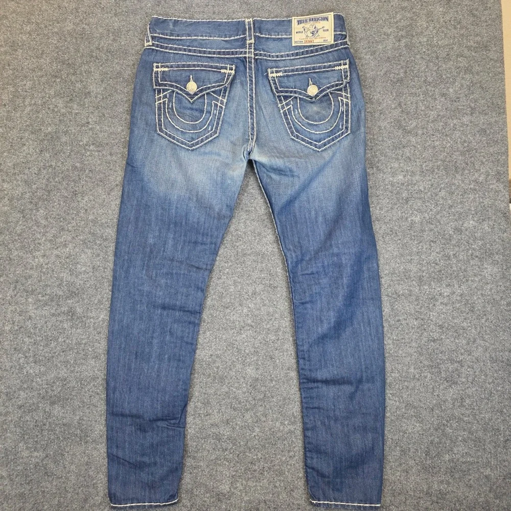 True Religion Jeans Men 36 X 32 Blue Skinny W/Flap Super T Big Stitch Casual